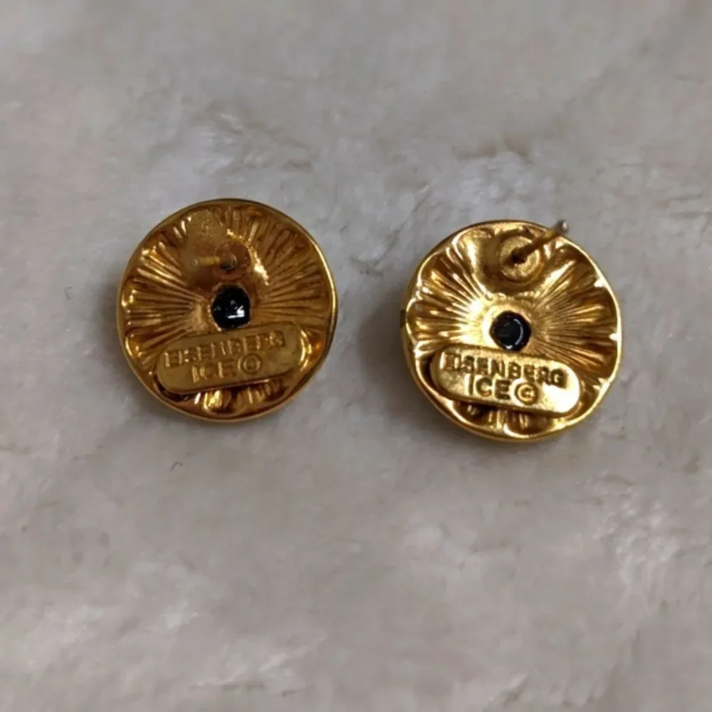 Vintage Eisenberg Ice Black & Clear Halo Crystal Button Pierced Earrings - Picture 9 of 10